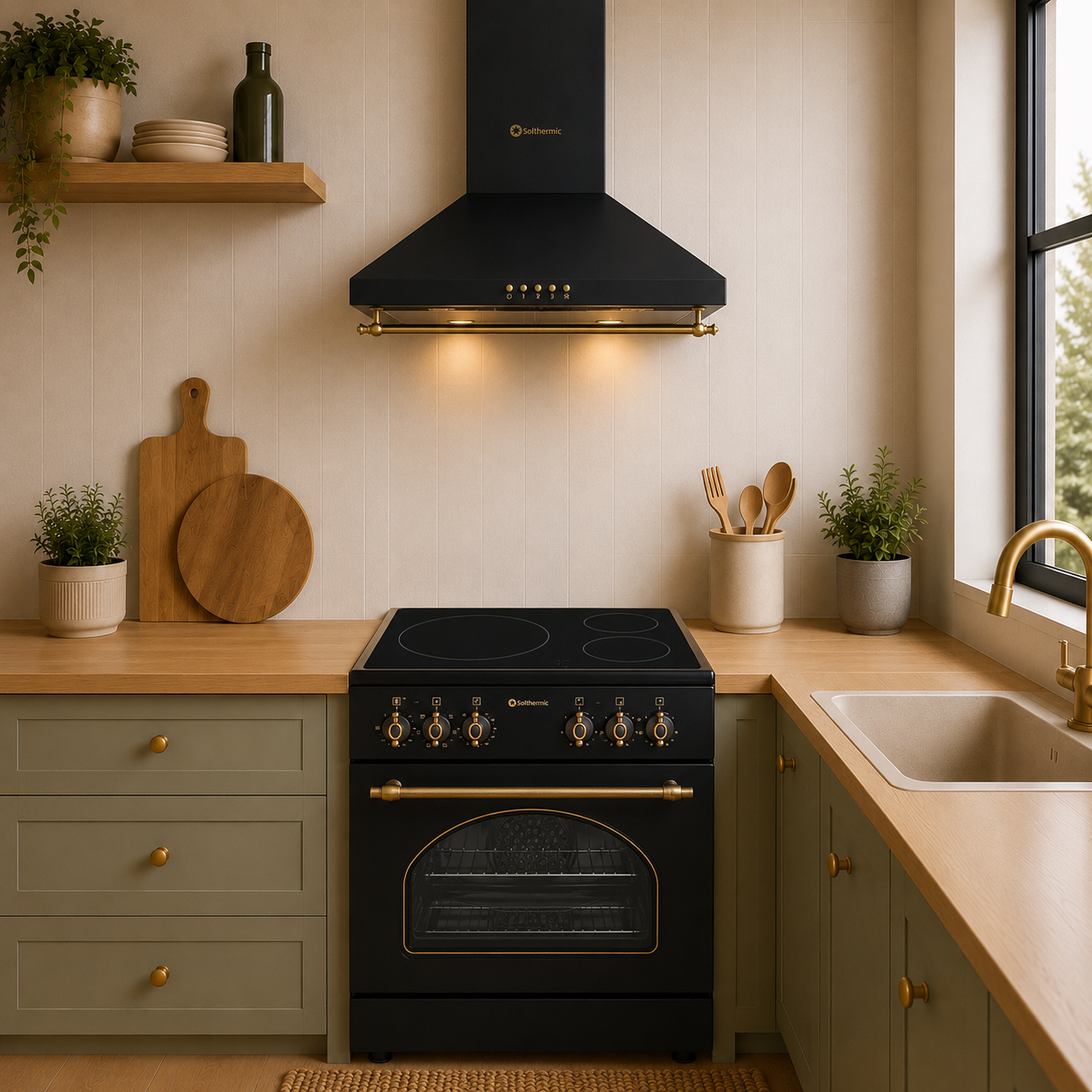 Solthermic Negra/Negro Conjunto Cocina Vitrocerámica Vtc60 3 Fuegos 60X60cm + Campana H60pr 60Cm - Imagen 2