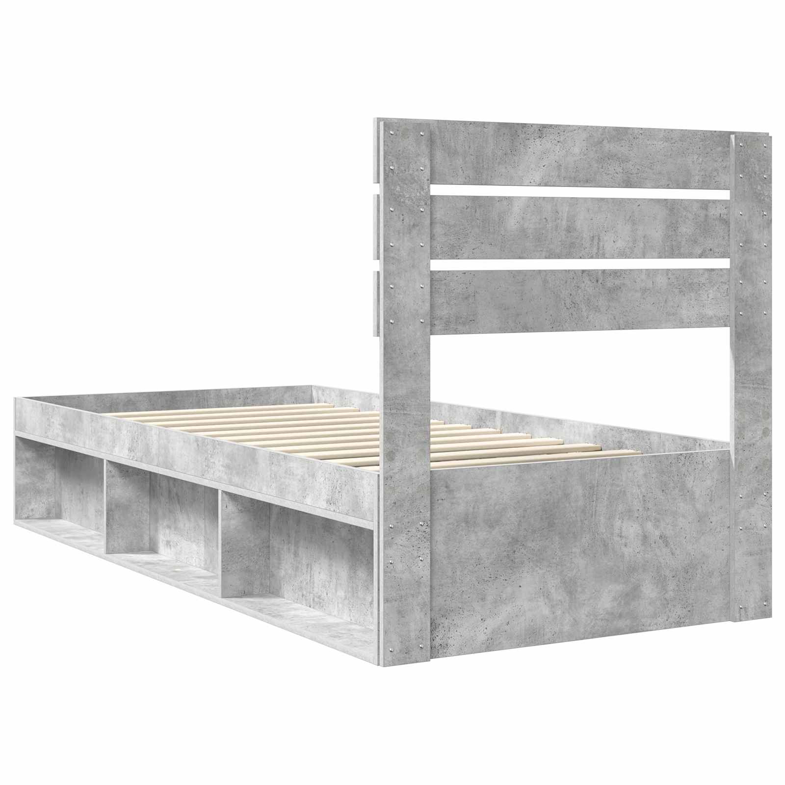 Cadre de lit avec tête de lit gris béton 75 x 190 cm pin massif - 9