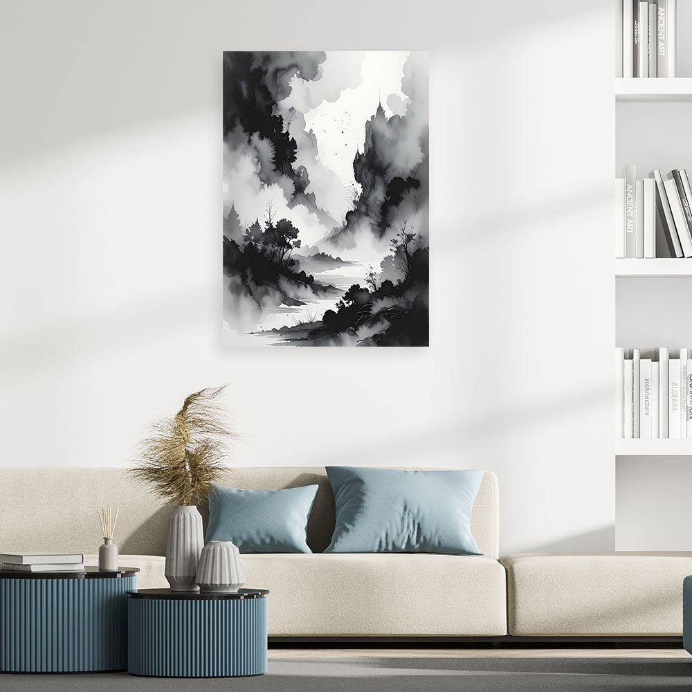 Obraz do salonu sypialni biura, Góry i las we mgle minimalistyczny krajobraz 70x100 - 2