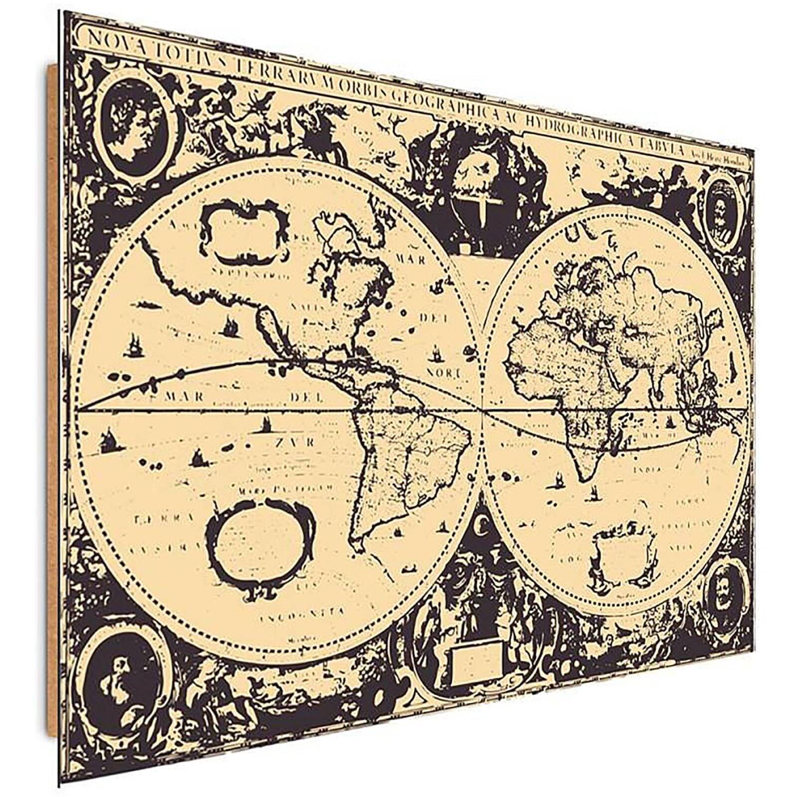 Tableau bois carte vintage du monde - 50 x 40 cm - 2