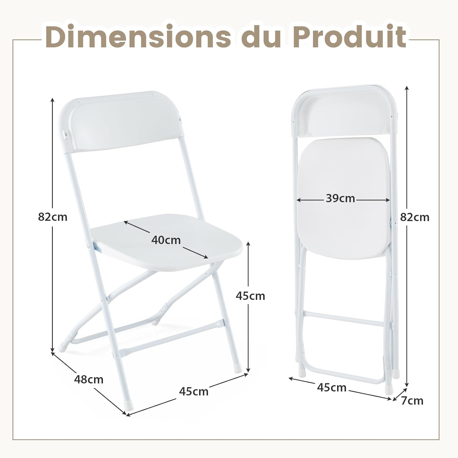 Set di 4 Sedie Pieghevoli in Metallo, Sedie da Patio Portatili con Sedile e Schienale in Plastica, Struttura in Metallo, Sedie da Pranzo per E - 3