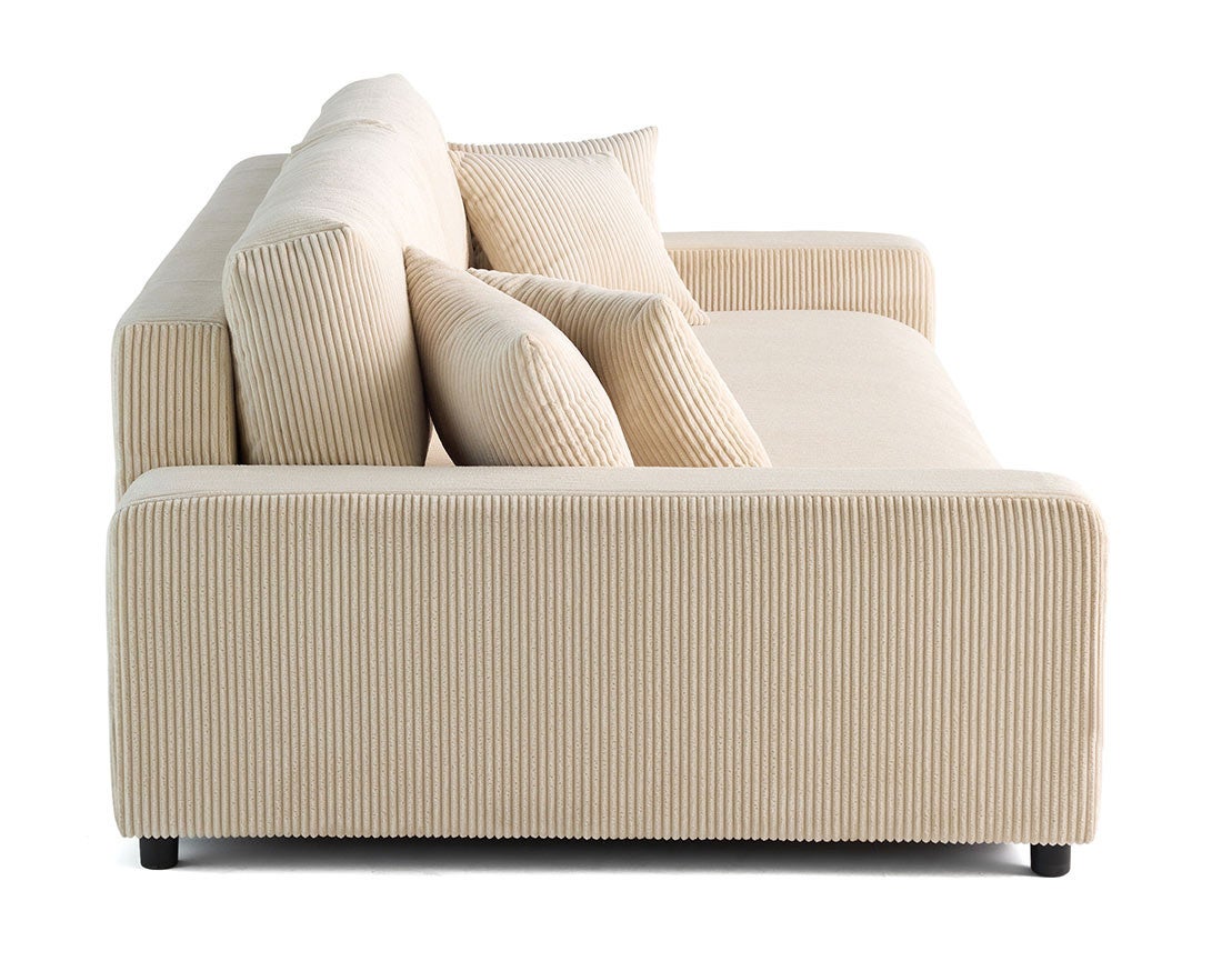 Canapé droit convertible 3 places avec coffre en velours côtelé beige - PIVOINE - Best Mobilier - 8