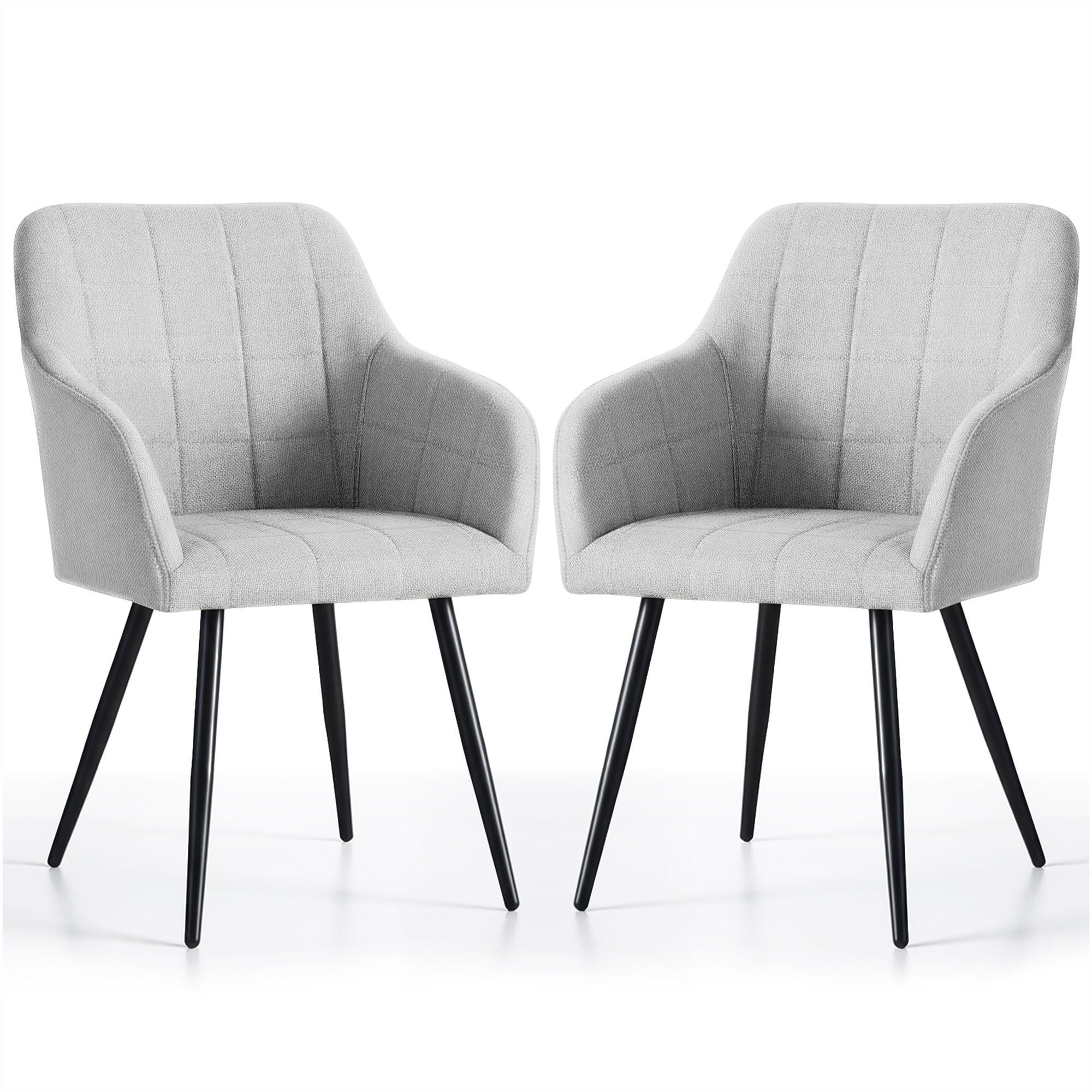 2x Krzesło tapicerowane z przeszyciami kwadratowymi Jasny Szary LUXANO Czarne nogi tkanina Lumos