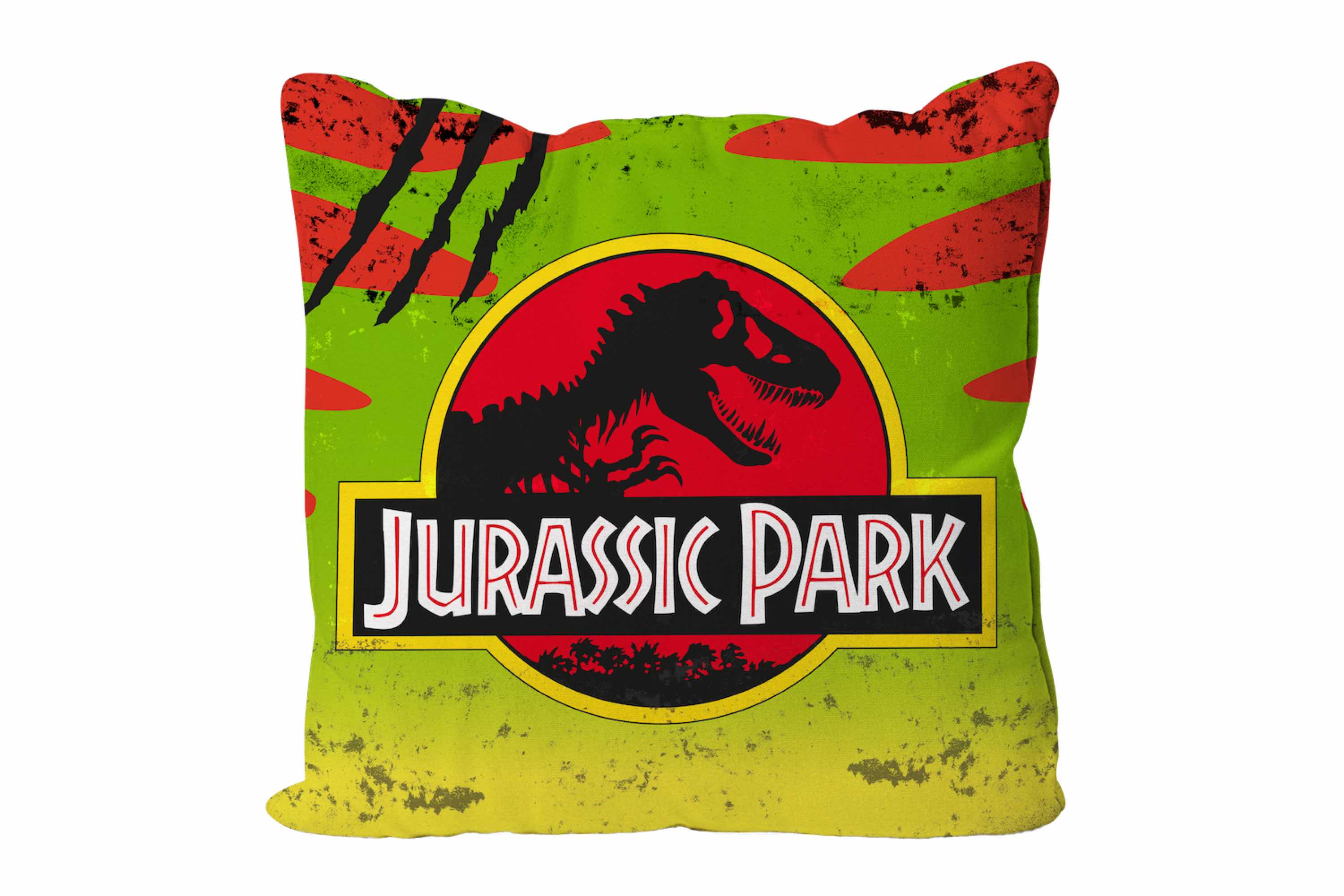 Coussin Carré Jurassic Park 45x45 Cm - Logo Vert, Polyester Doux, Lavable, Idéal Déco Fan