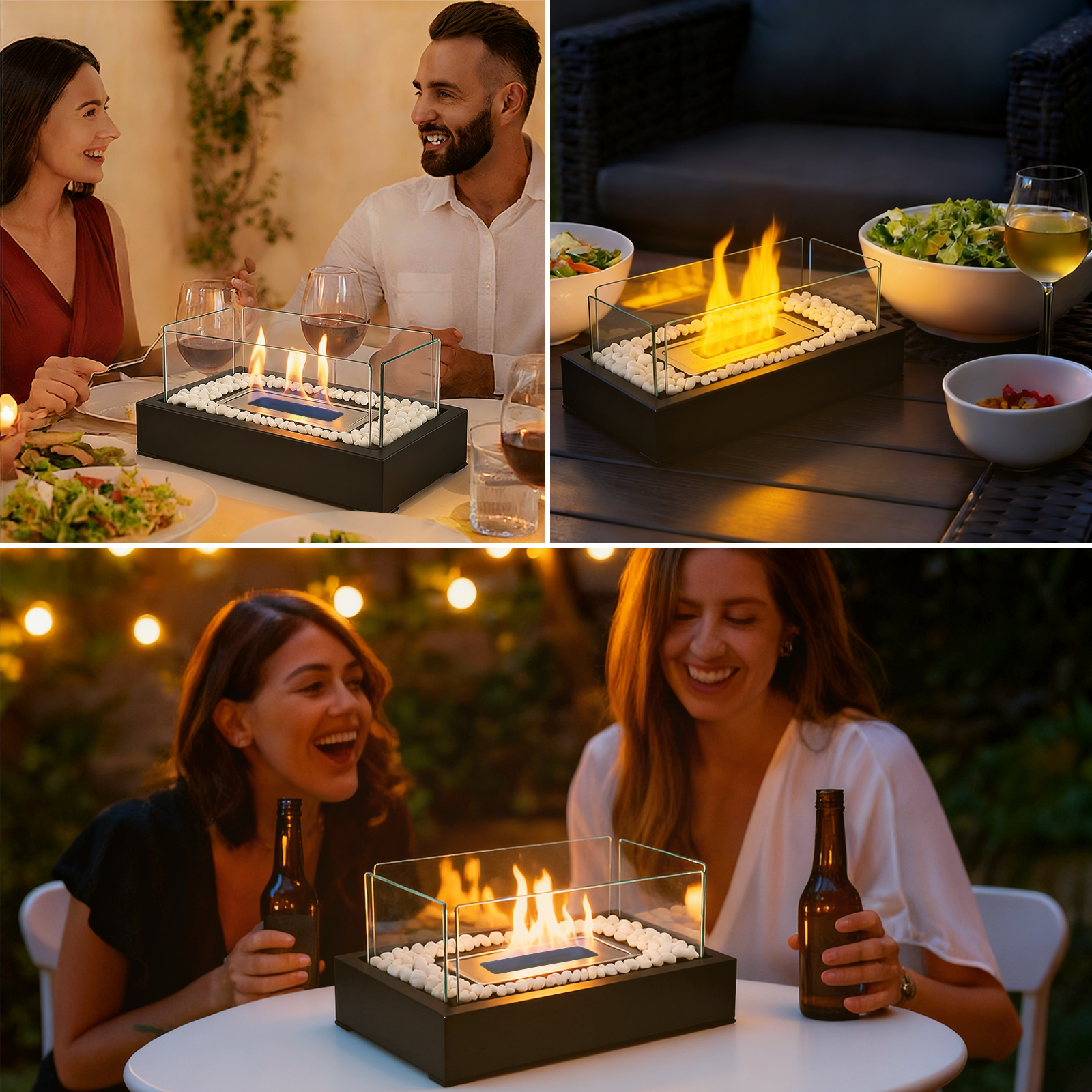 ZMH Chimenea de sobremesa portátil decorativa de bioetanol rectangular negra - 5