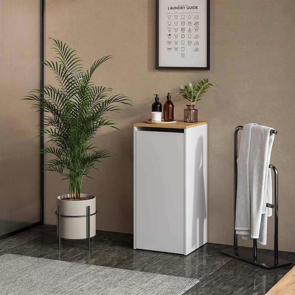 Vicco Armoire de salle de bain Viktor, Blanc/Artisan, 40.2x88.2cm avec panier à linge - 3