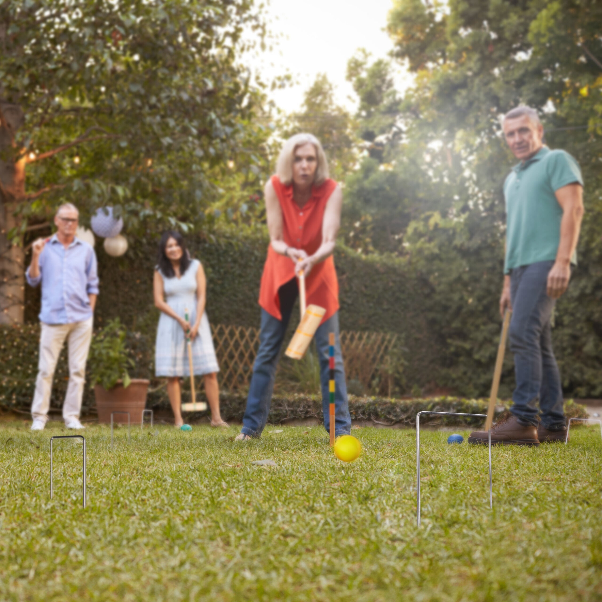Jeu de croquet, 8 joueurs, enfants et adultes, set complet avec sac, maillets, multicolore, Relaxdays - 3