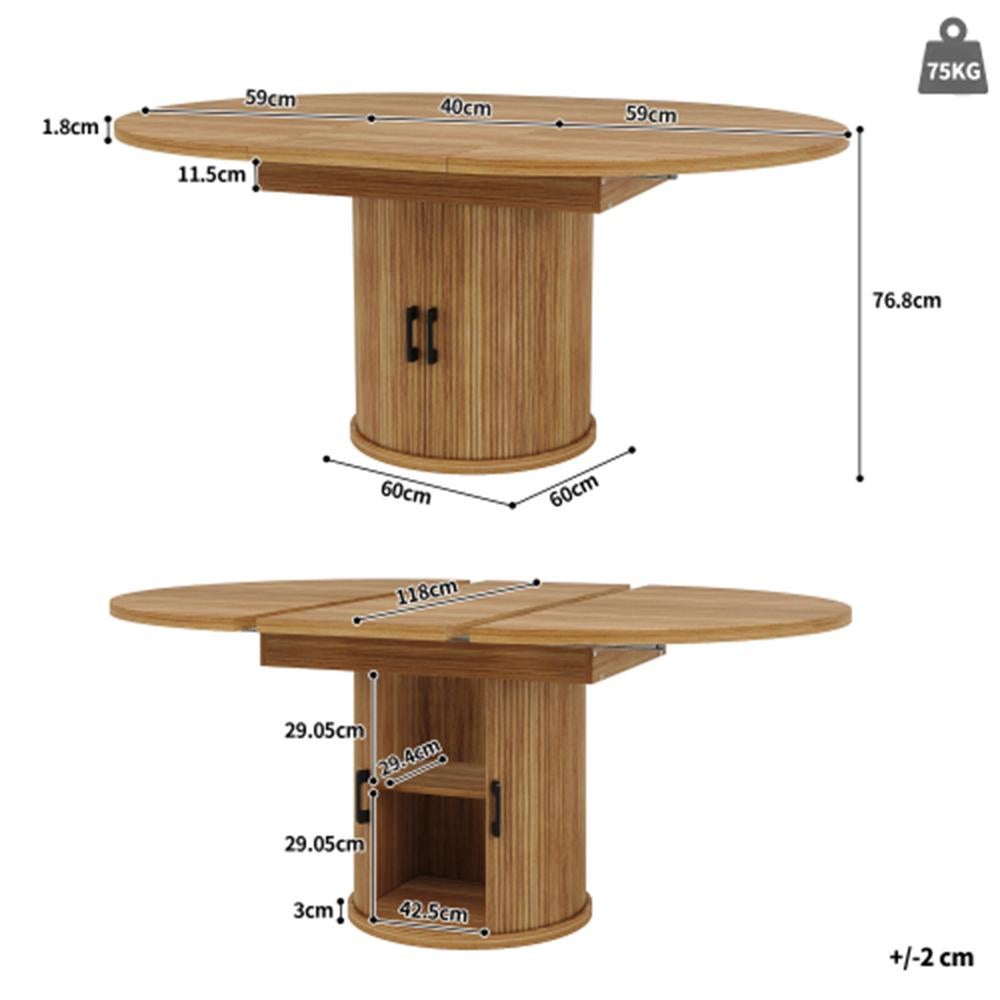 Table à Manger Extensible avec Plateau Ronde, de 118 à 158 cm, 6 Personnes, avec Rangements et Design Vintage - 9
