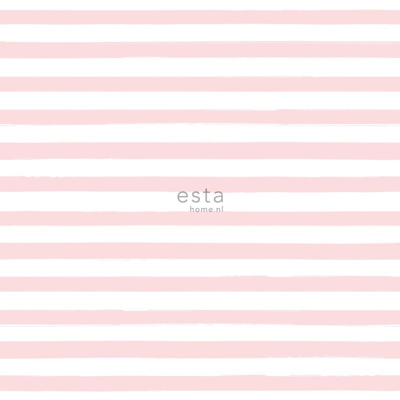 Papel pintado rayas pintadas rosa claro y blanco - 53 cm x 10.05 m - ESTAhome - 9