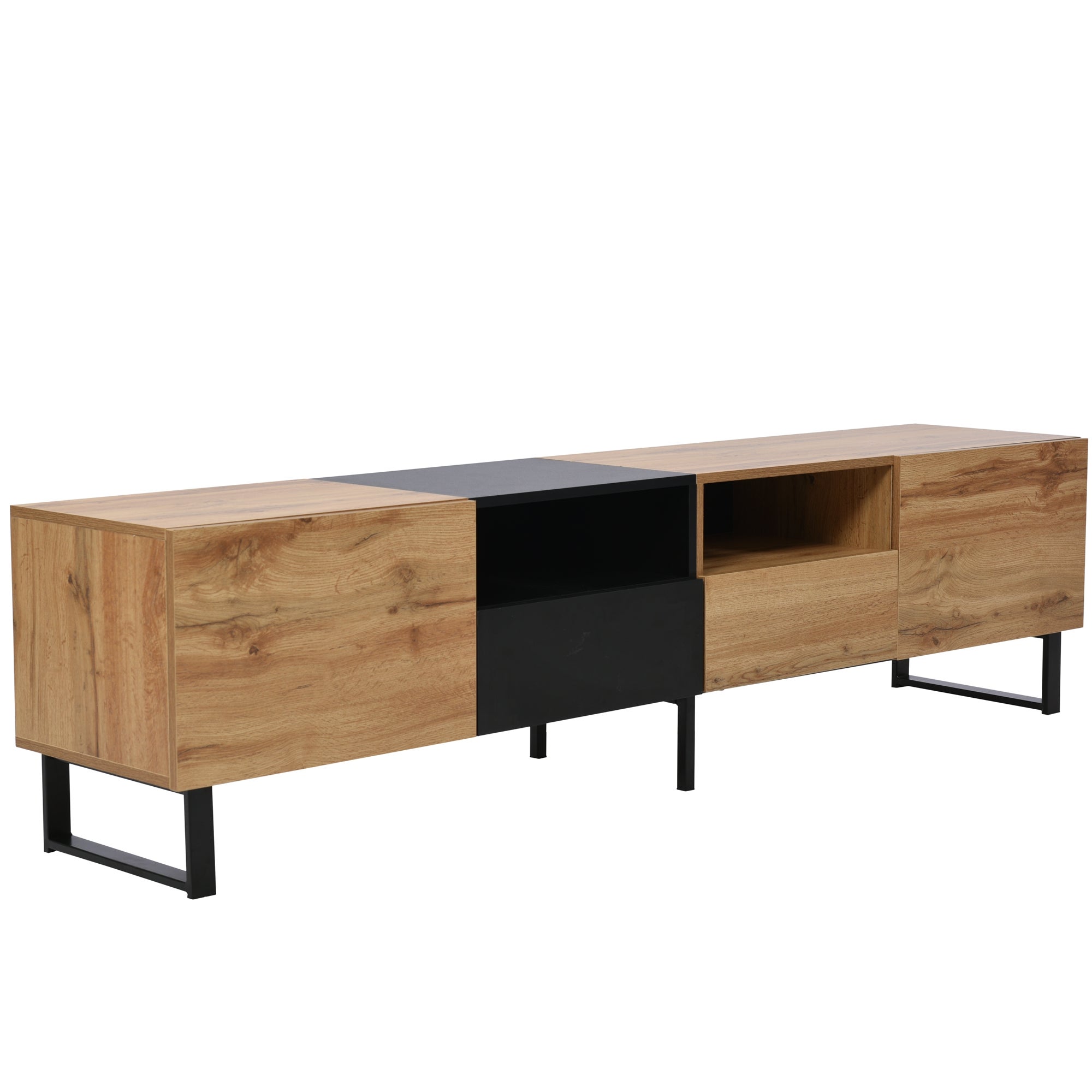 Meuble TV 190cm avec 2 compartiments et 2 tiroirs pour chambre ou salon - naturel - 6