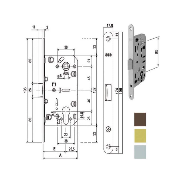 Serratura Inf.Legno Mediana E35 Cromo Op. 1103 Agb
