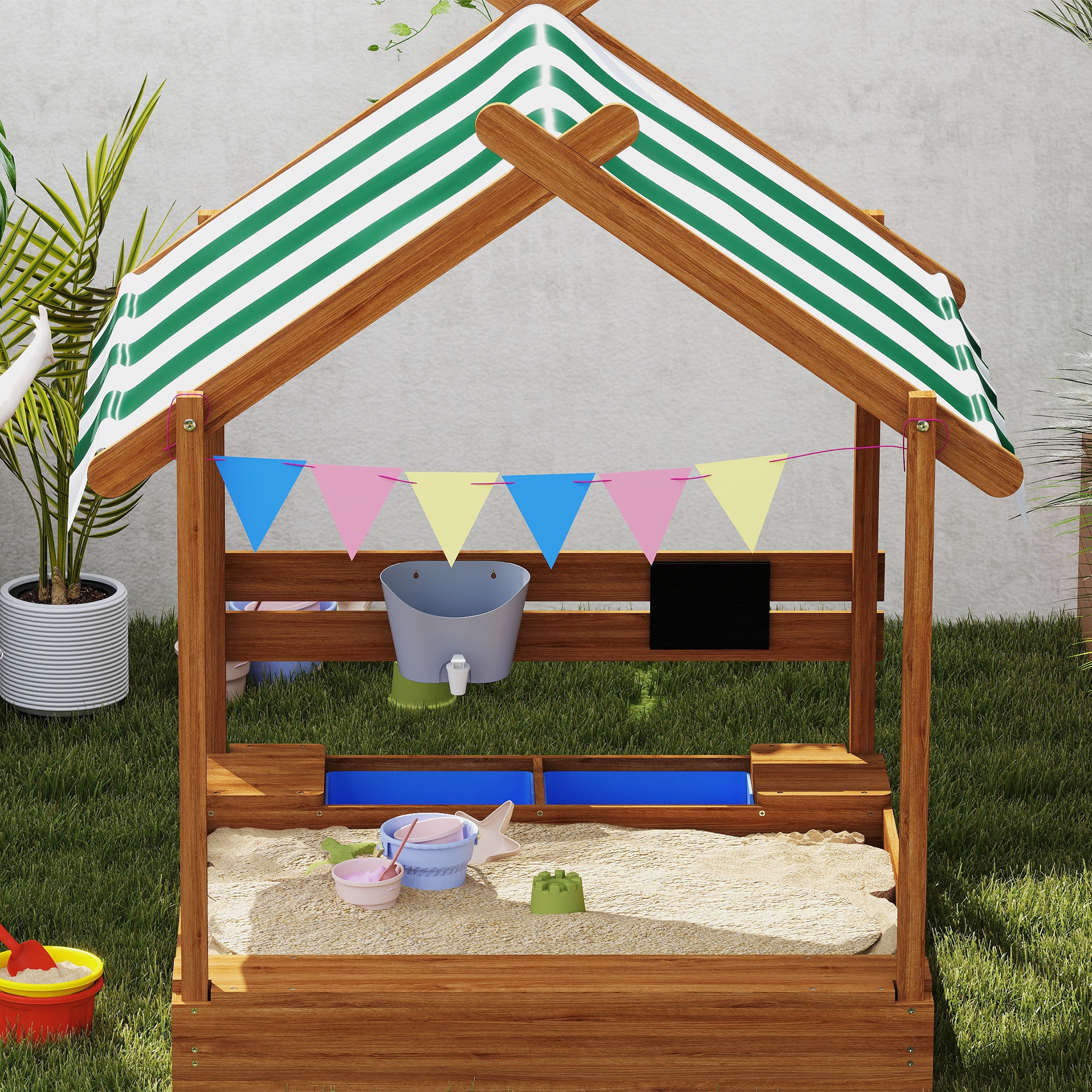 Caixa de Areia para Crianças Outsunny em Madeira de Abeto Laranja 124x116x146 cm - 4