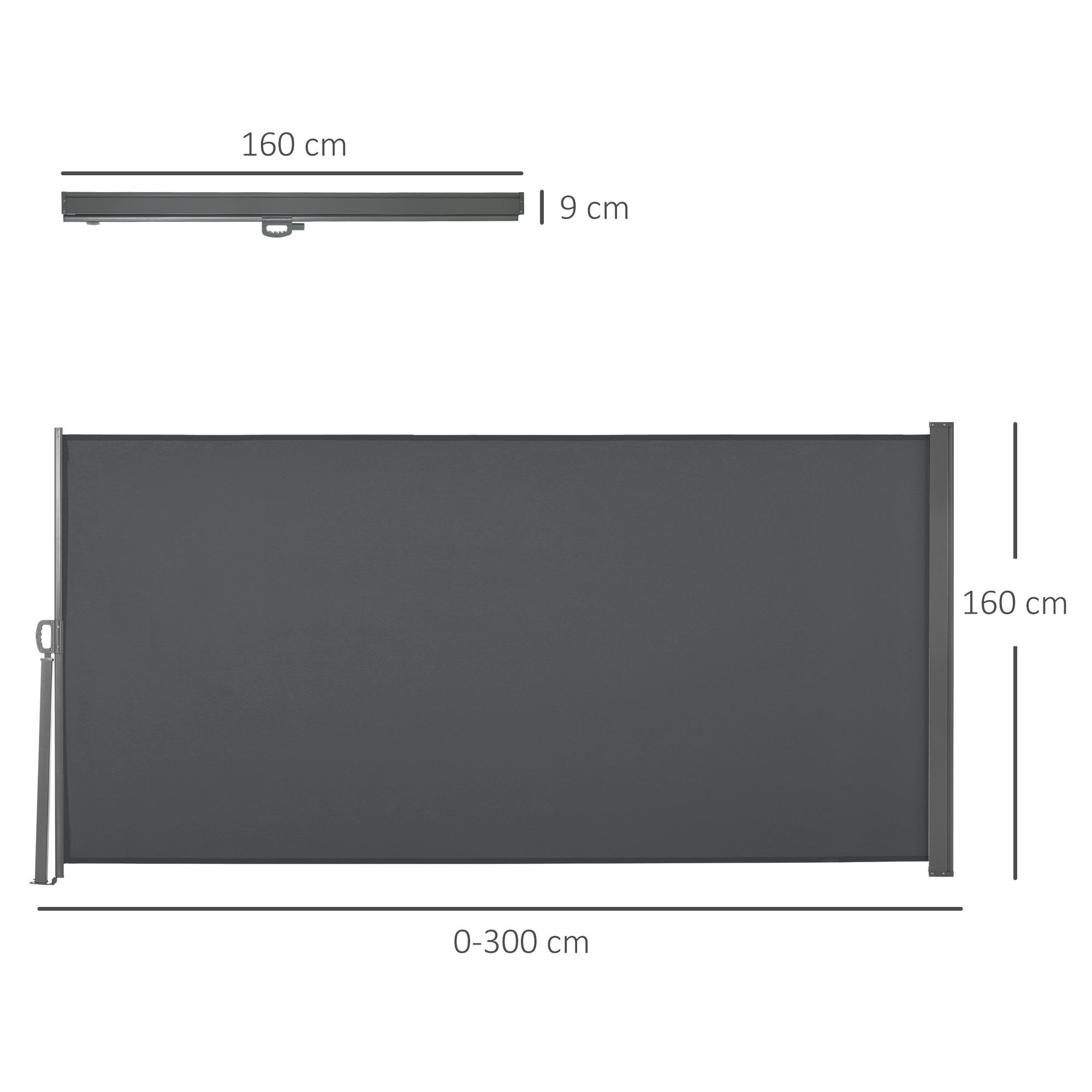 Toldo Lateral Retrátil Outsunny Cinzento Metal e Poliéster 300x160cm - 3
