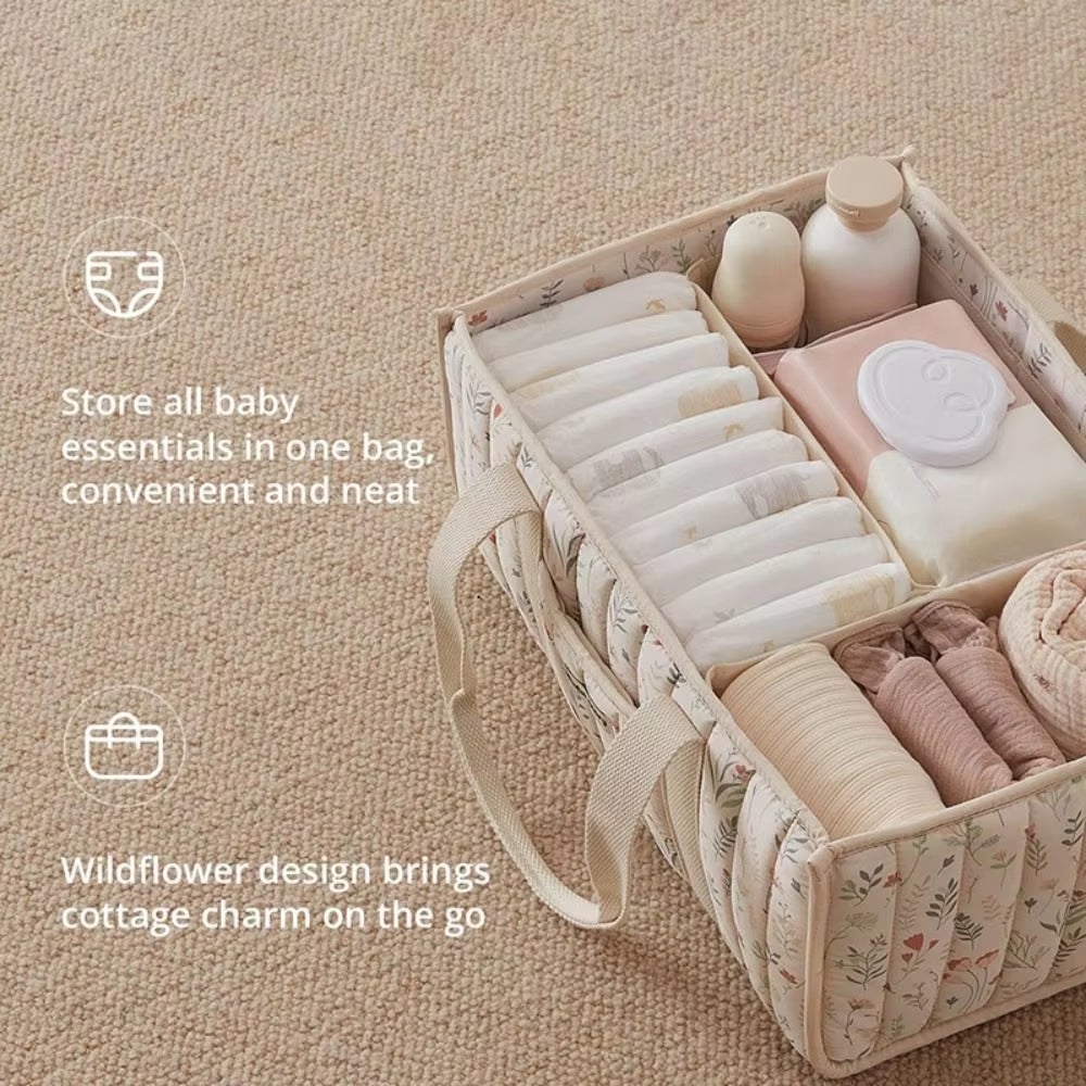 NICOLA Organisateur de caddie à couches,panier de rangement pour chambre d'enfant,registre de bébé indispensable,Beige floral - 4