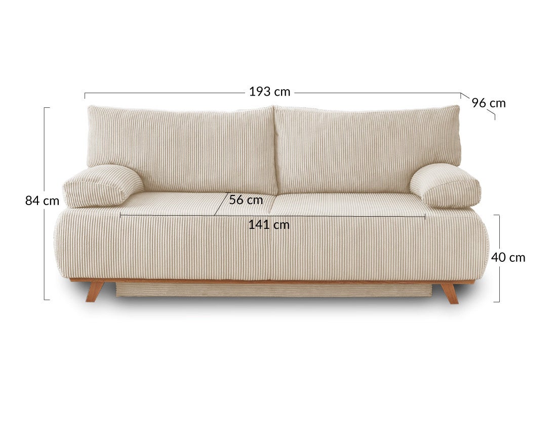 Canapé droit convertible 3 places avec coffre en velours côtelé beige - CRISTAL - Best Mobilier - 8