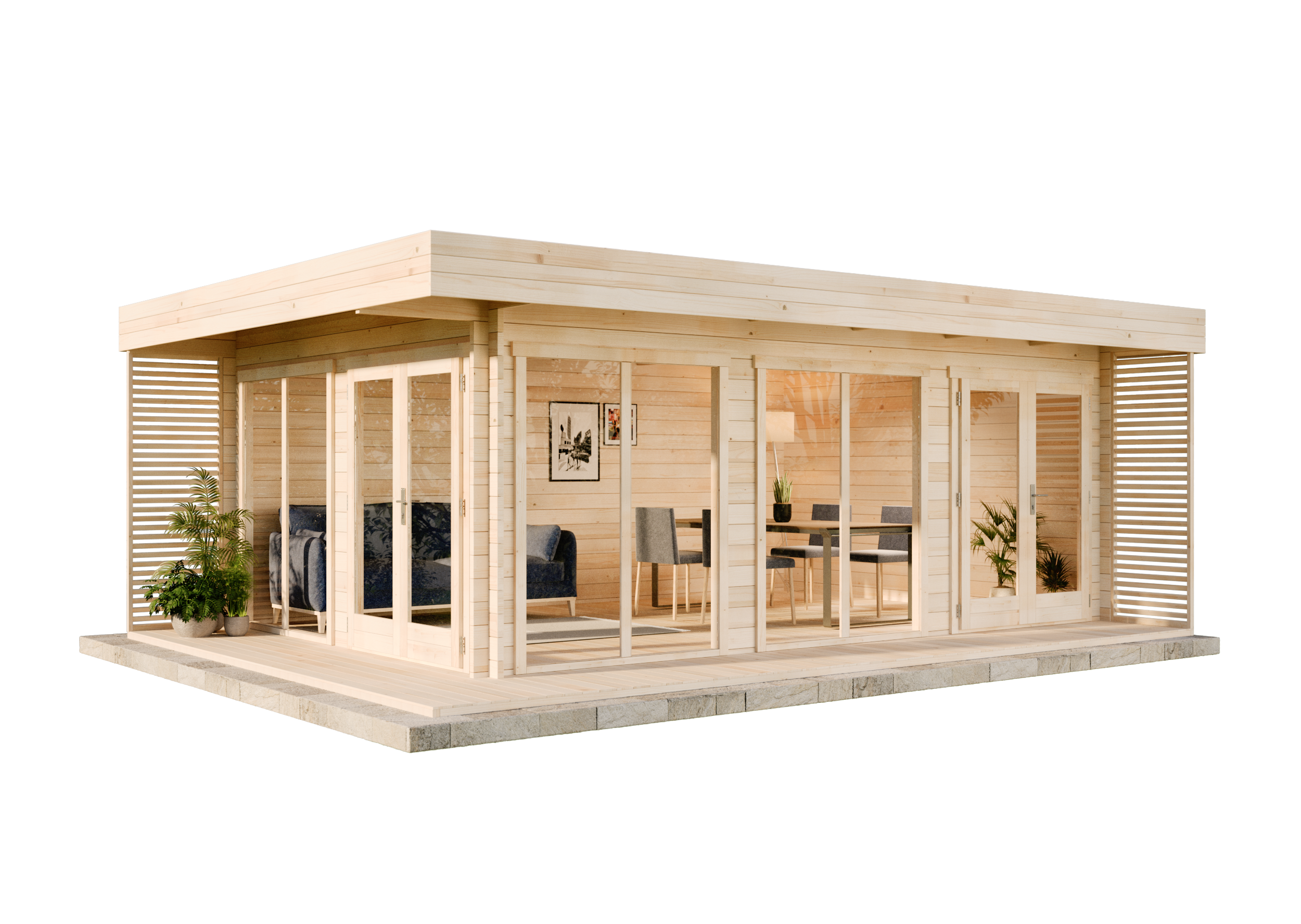 Chalet de jardin Viva B Alpholz, 4.8x6.7m dim. ext. (cas échéant incl. débord de toit) naturel, épaisseur paroi : 70mm, 32,3m² totale - 3