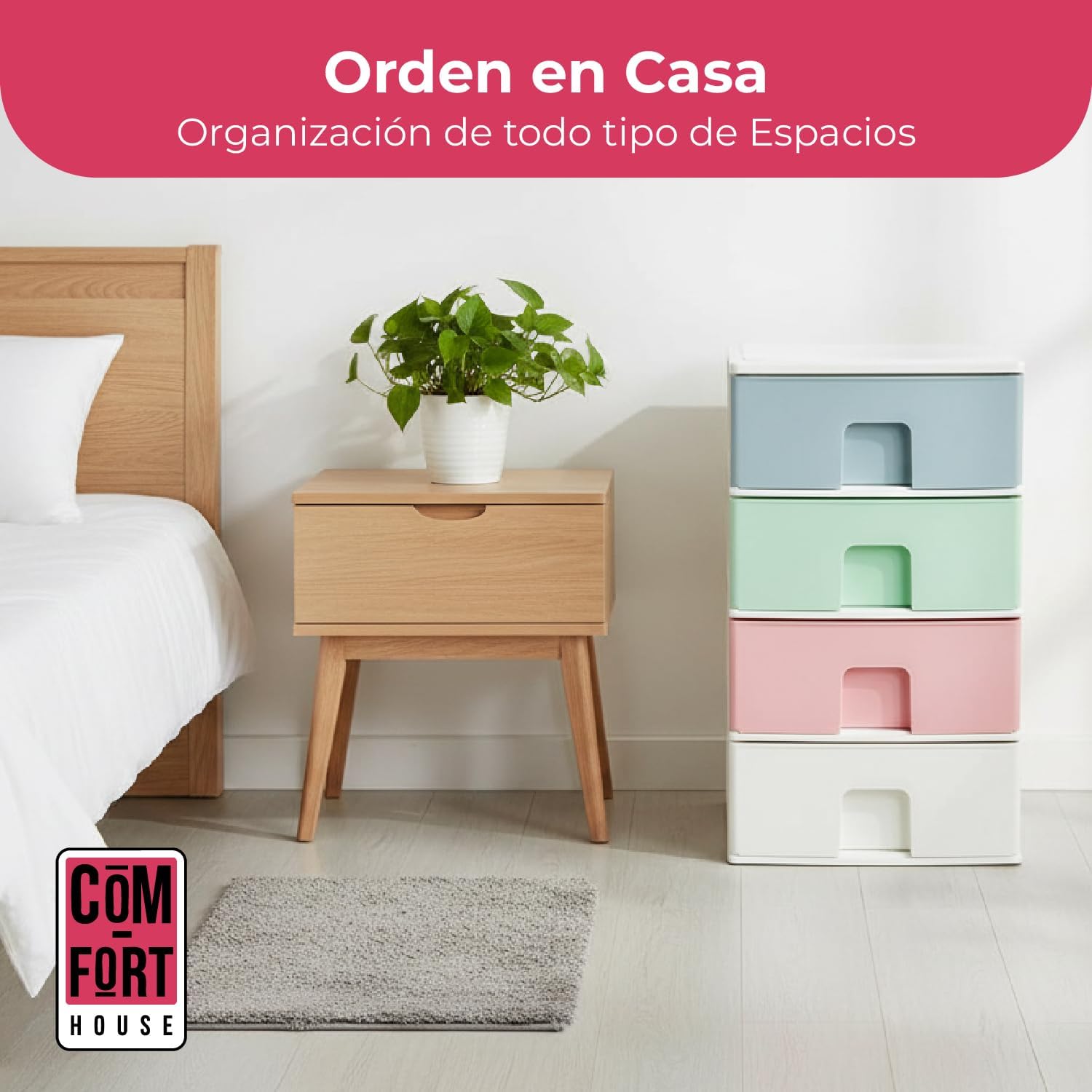 COM-FORT HOUSE | Cajonera Apilable de Plástico | Modelo Multicolor | Color Blanco | Modelo de 4 Cajones | Cajones de Almacenamiento Modular - 3