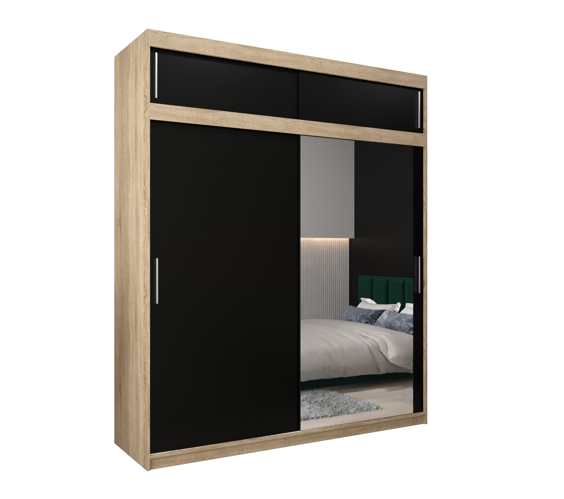 Szafa przesuwna z nadstawką garderoba TOKYO 2 200 x 62 x 240 cm Sonoma + Czarny - Abiks Meble