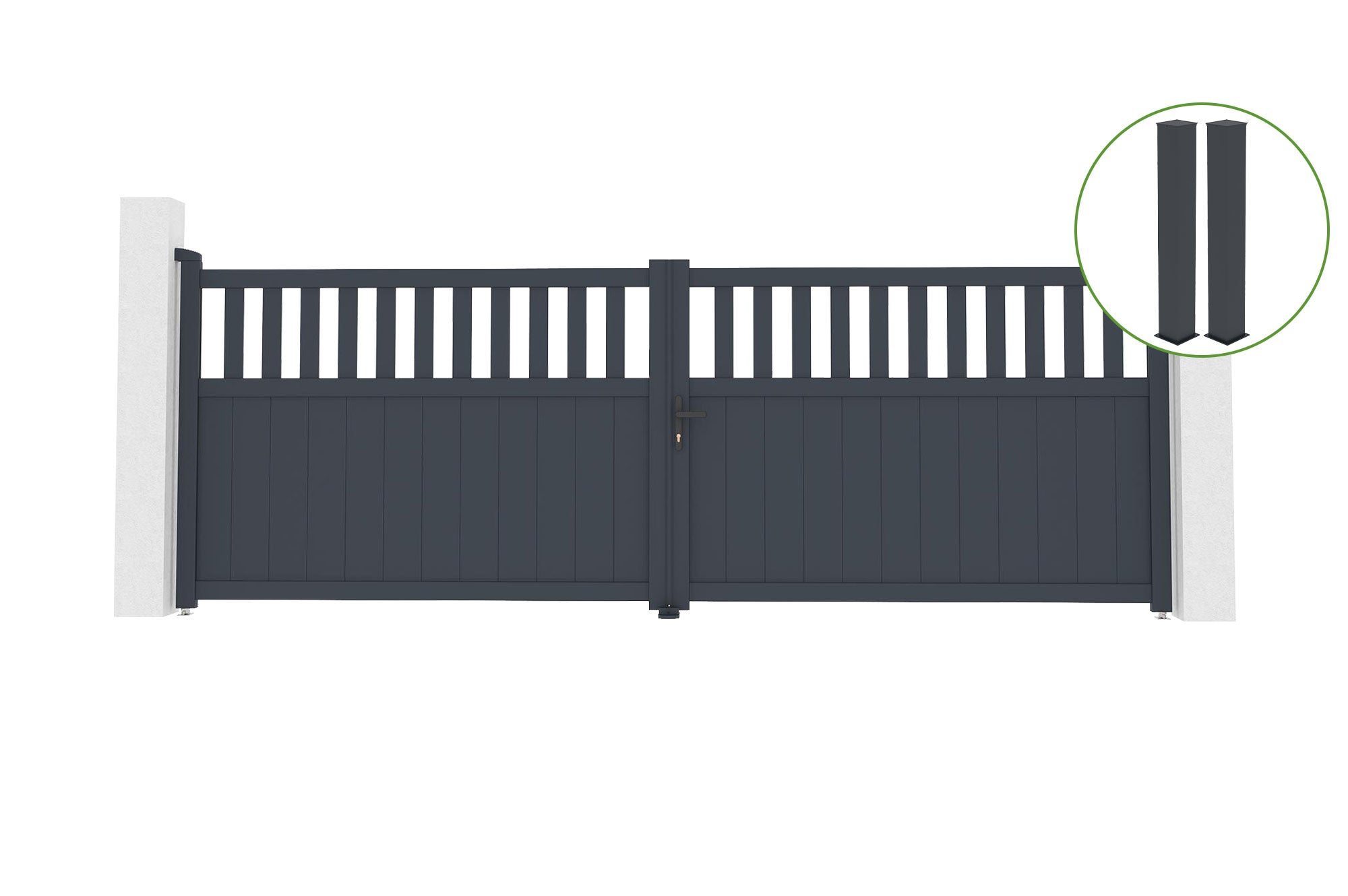 Brama skrzydłowa 4m SANTIS wys. 140cm aluminium szare + 2 słupki 20x20cm wys. 16