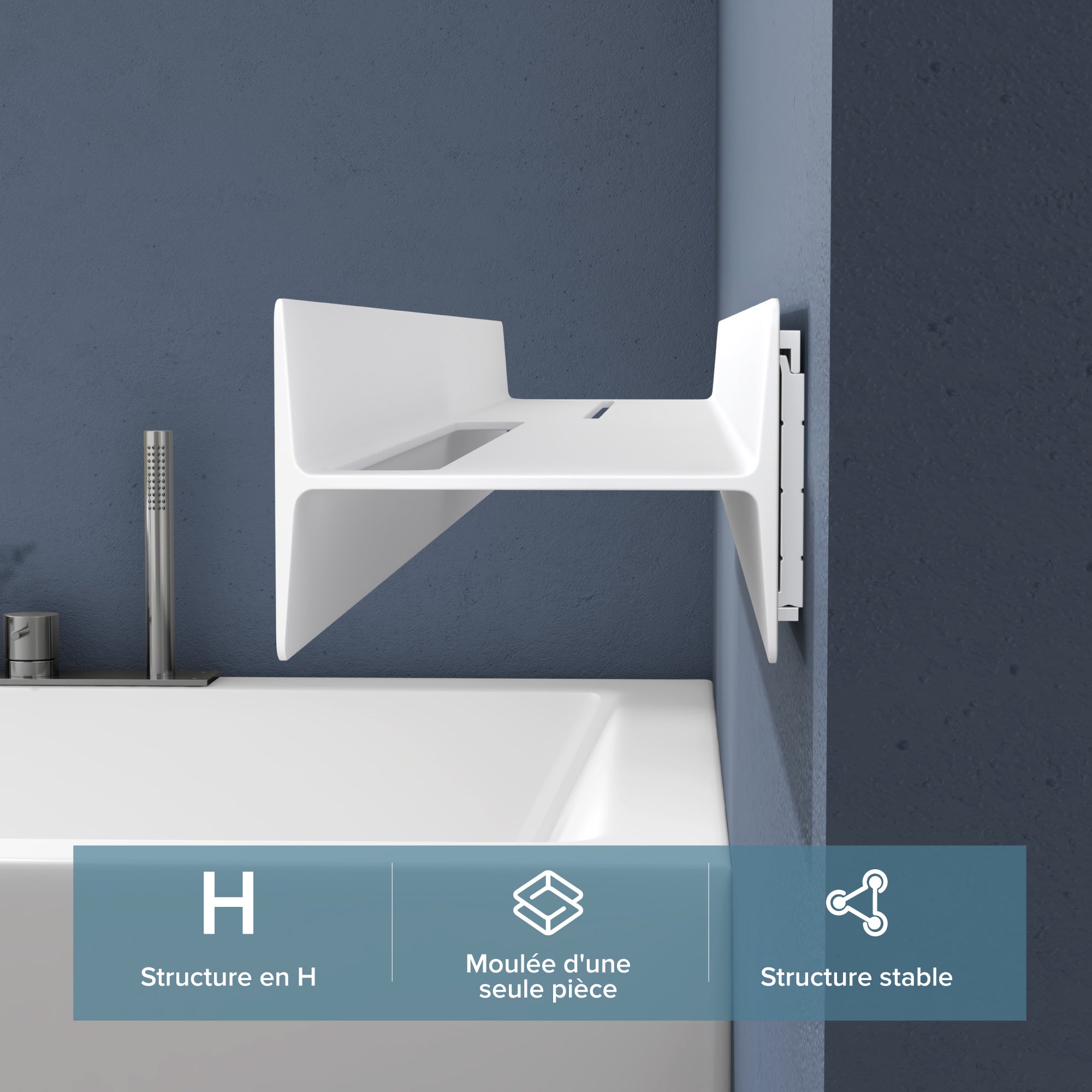 doporro Serviteur de Douche Mural Amovible avec Porte-Serviettes Étagère Douche Blanc Mat Organisateur de Toilettes pour Salle de Bain Reglo-03 - 2