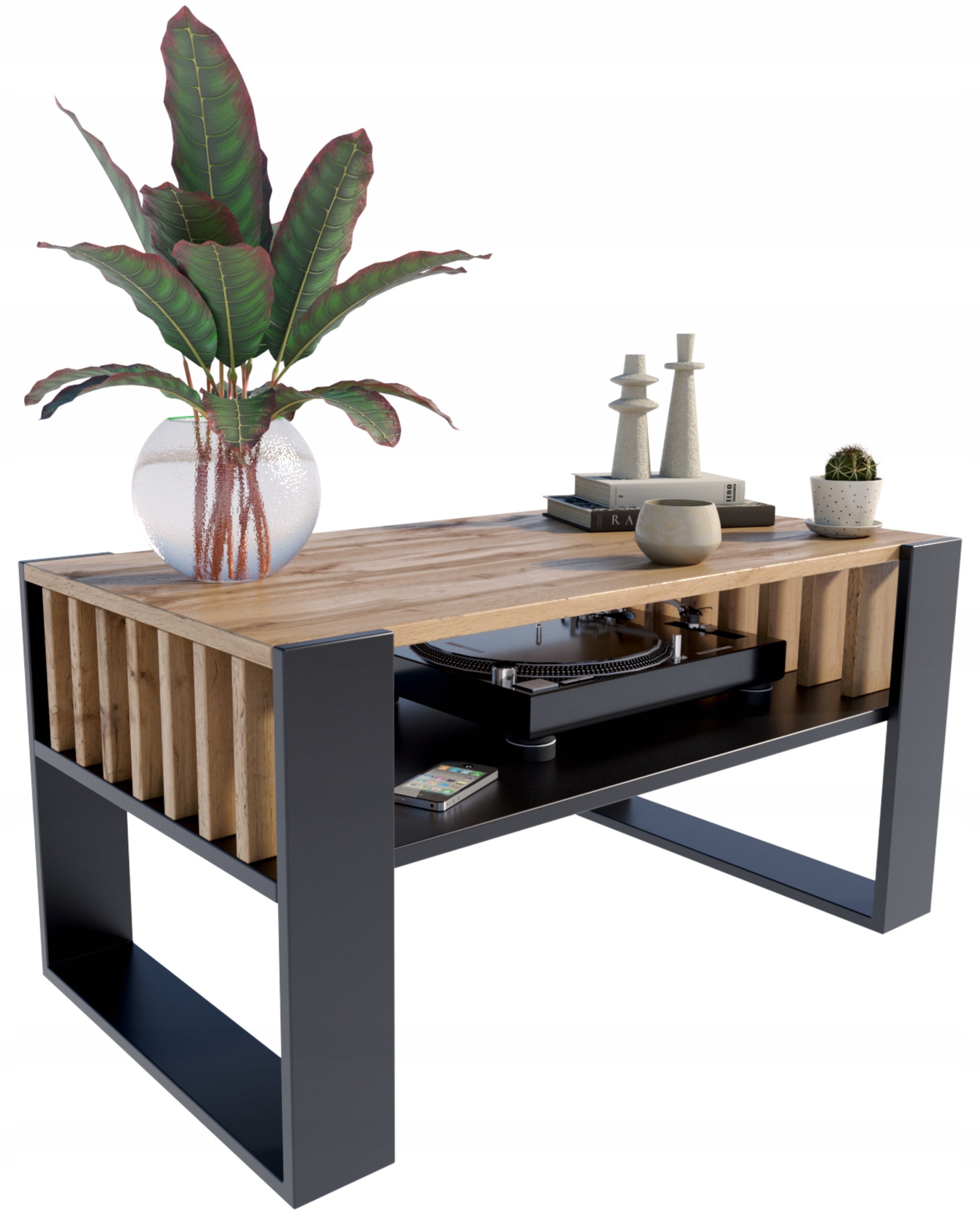 Ława stolik kawowy IGA wotan-czarny z lamelami loft retro rustykalny PER