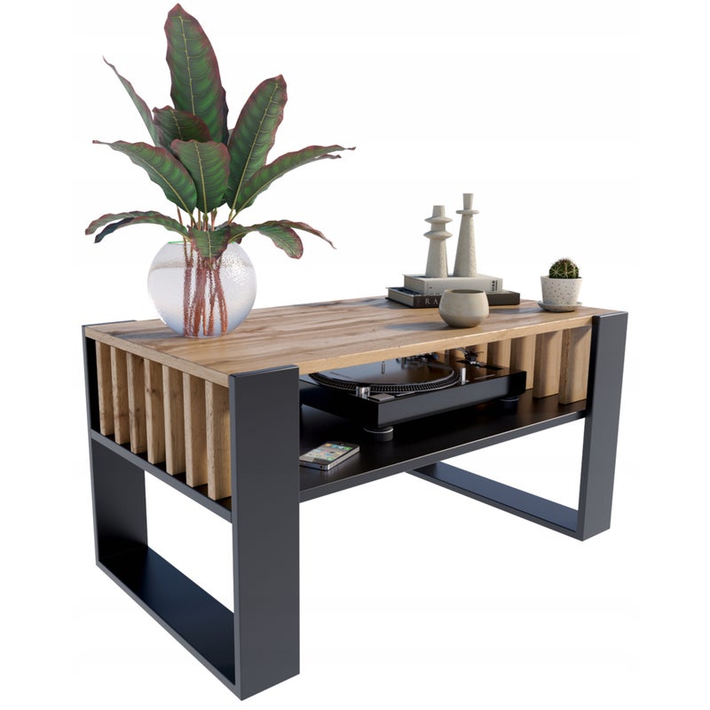 Ława stolik kawowy IGA wotan-czarny z lamelami loft retro rustykalny PER