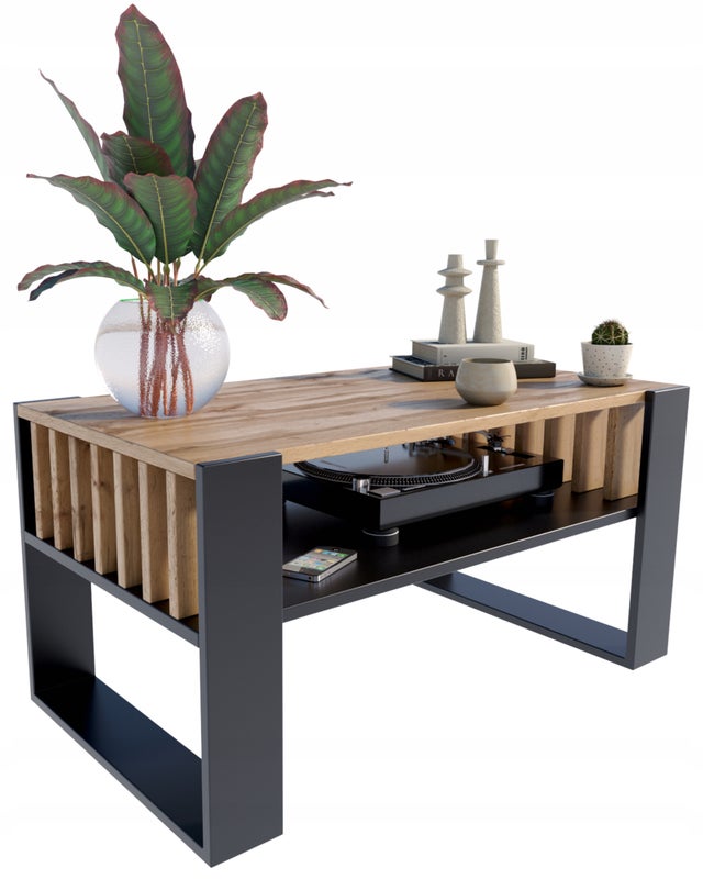 Ława stolik kawowy IGA wotan-czarny z lamelami loft retro rustykalny PER
