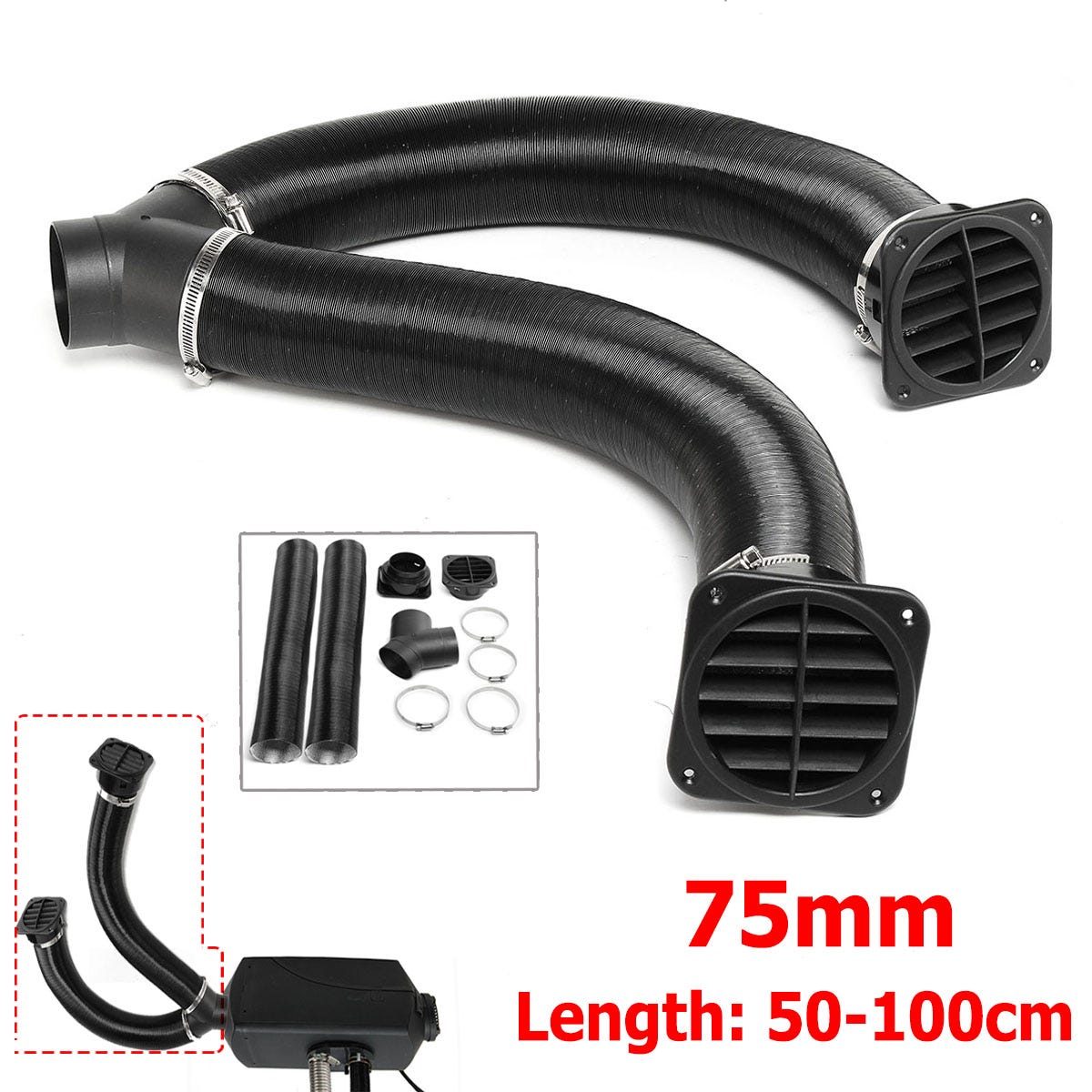 Tubi Riscaldamento Pavimento Diesel Set Accessori Per Riscaldatore Diesel - Tubi T/Y 75 Mm, Uscita Aria 2 KW, Clip, Per Riscaldamento Ad Aria Calda Tubi Riscaldamento Pavimento Diesel Set Accessori Per Riscaldatore Diesel - Tubi T/Y 75 Mm, Uscita Aria 2 KW, Clip, Per Riscaldamento Ad Aria Calda