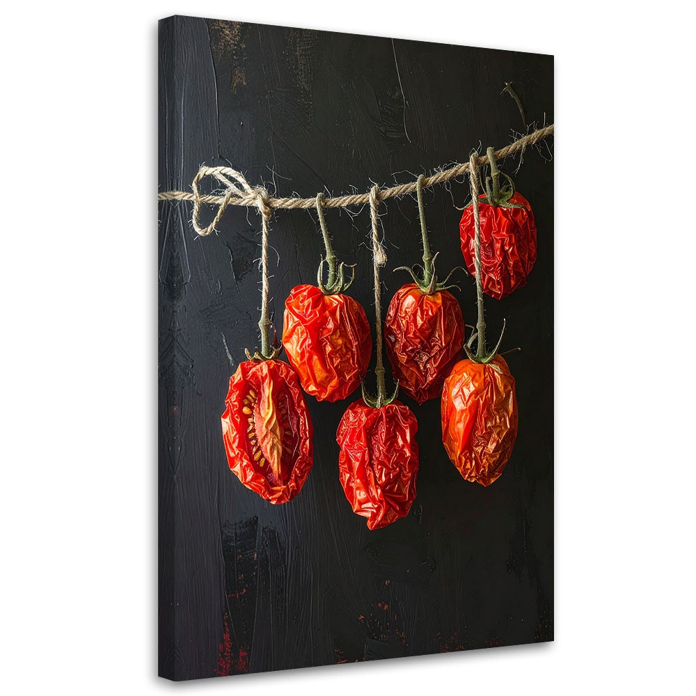 Obraz do kuchni restauracji baru jadalni, Suszone pomidory na czarnym tle 20x30