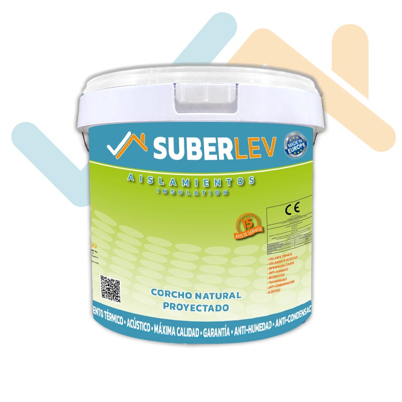 Corcho Proyectado Cubiertas y Fachadas SUBERLEV Aislamiento Natural Térmico Acústico e Impermeabilización 12Kg CP-06 (15 Años Garantía) - 9