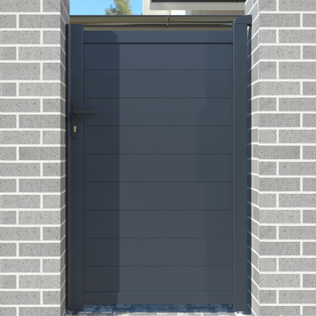 Portail battant 3m EIGER H.180cm + Portillon 1m EIGER H.180cm aluminium gris - 7