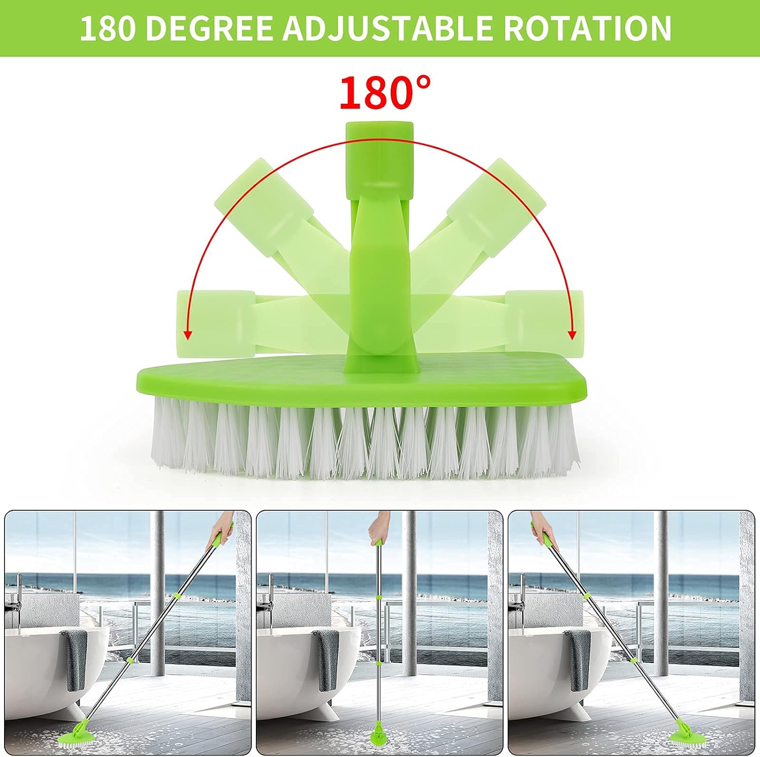 Brosse de nettoyage à long manche de 35 pouces pour le nettoyage du verre - extensible, avec têtes de rechange multifonctionnelles. - 3
