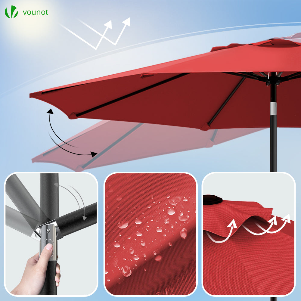 Parasol inclinable Ø 2,7 x H 2,4 m avec housse de protection rouge - Anti-UV, imperméable - VOUNOT® - 2