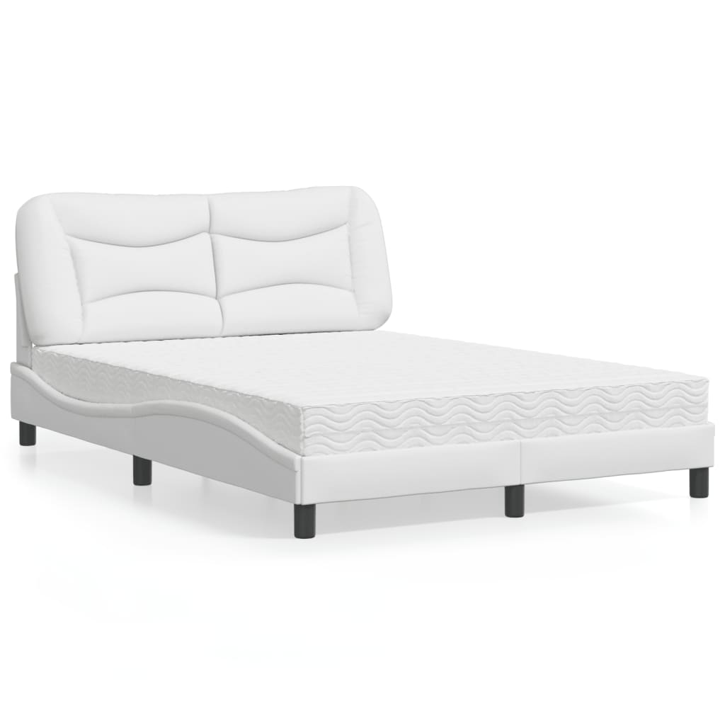 Lit double | Lit adulte | Lit avec matelas blanc 140x190 cm similicuir ...