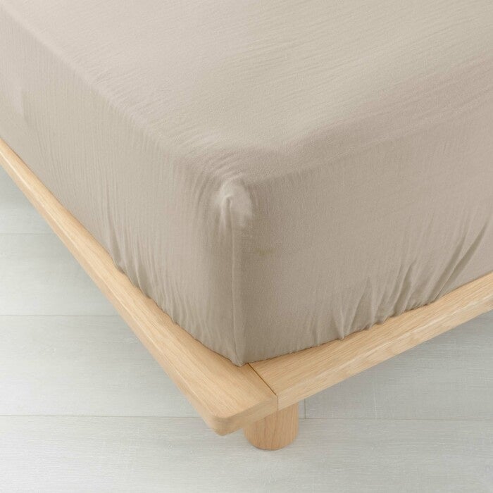 Drap housse 2 personnes 160 x 200 cm double gaze coton 57 fils Angelia Sable - 2