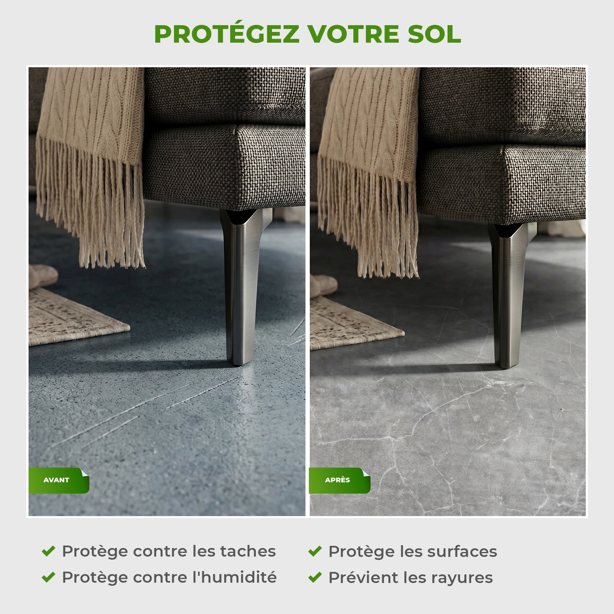Stickers Sol Anti-dérapant avec Protection - SOL CARRELAGES DALLE DE BETON CIRÉ - 1 sticker de 20x20cm - 3