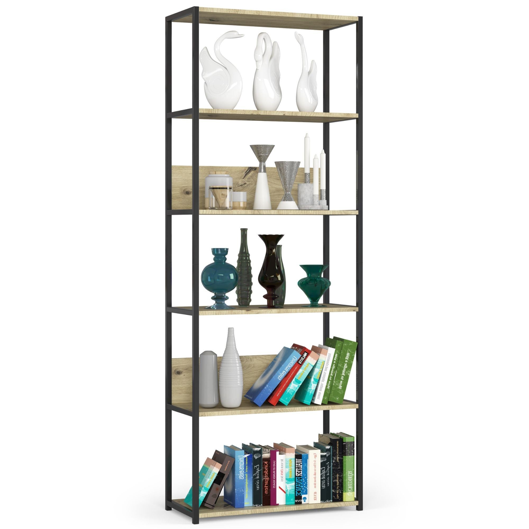 Regał industrialny AKORD metalowy Czarny 70 cm kolor Dąb Artisan mat 6 półek 70x32x192 cm
