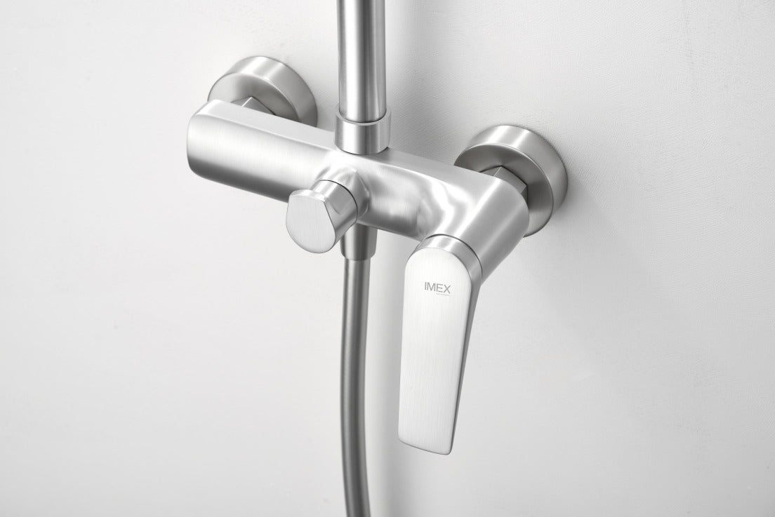 Barra de chuveiro monocomando extensível em AÇO INOX. Coluna de duche - Torneira casa de banho com pulverizador e puxador Cor Aço escovado - 3