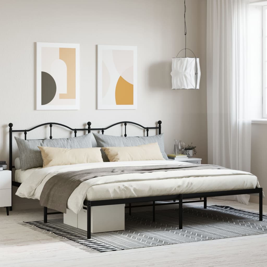 Cadre De Lit Métal Noir Avec Tête De Lit – 120x200 Cm, Neuf