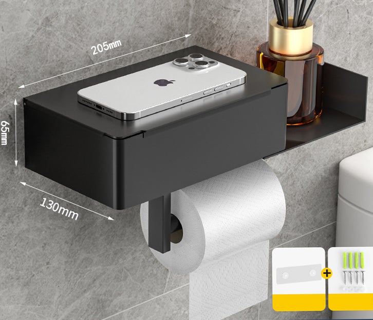 Porte-papier toilette aucun perçage requis, porte-papier toilette avec boîte et plateau de lingettes humides, porte-rouleau de papier toilette - 2