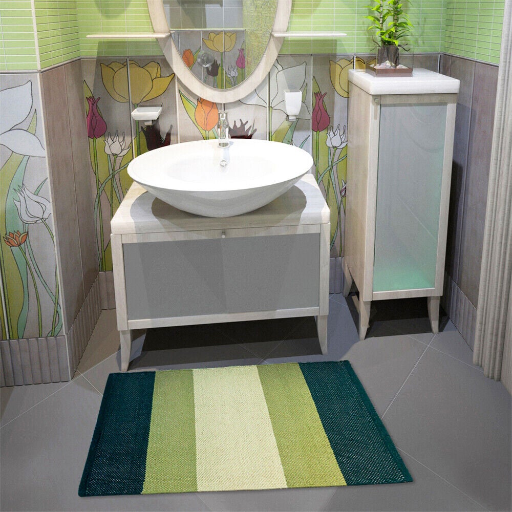 Tappeto Cucina Bagno Puro Cotone Morbido Assorbente Scendiletto Intrecciato a Mano Verde 55x280 cm - 7