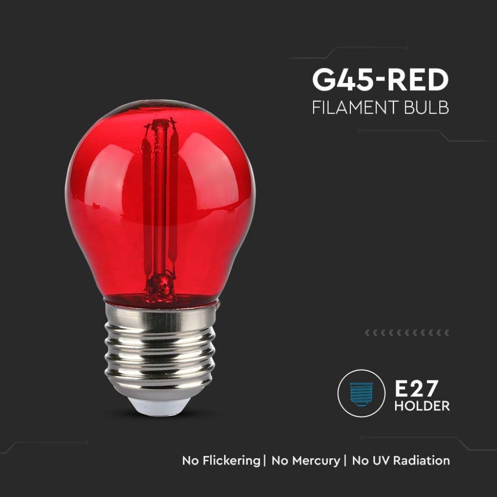 Lampadina LED E27 2W G45 Filamento Colore Rosso - 4