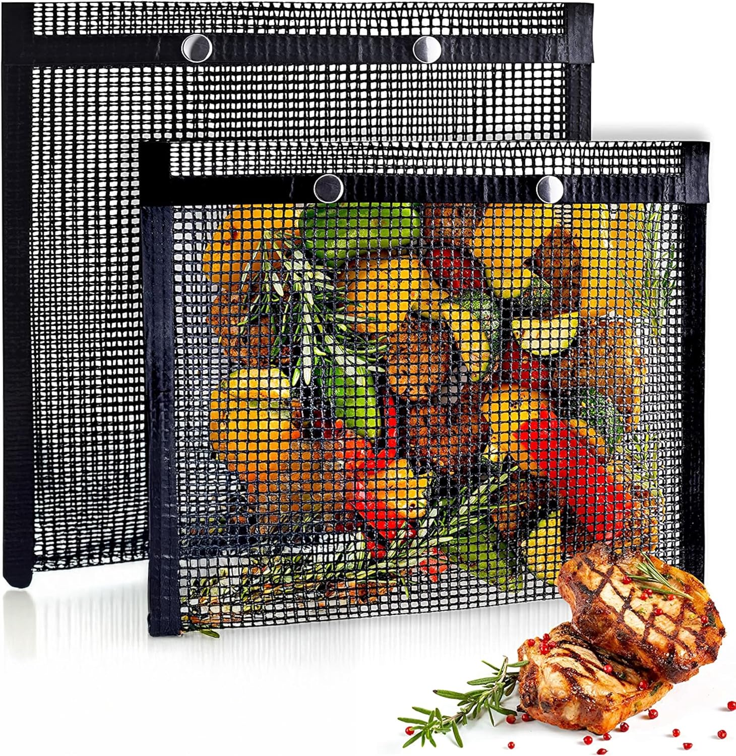 Zestaw 2 sztuk (24*14cm+40*27cm) siatkowych toreb do grilla, akcesoriów do grilla, odpowiednich do zaawansowanego grillowania dowolnych produktów