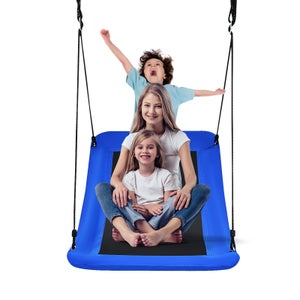 Balançoire nid d'oiseau rectangulaire 155 x 83 cm avec cordes de réglables charge 120kg bleu