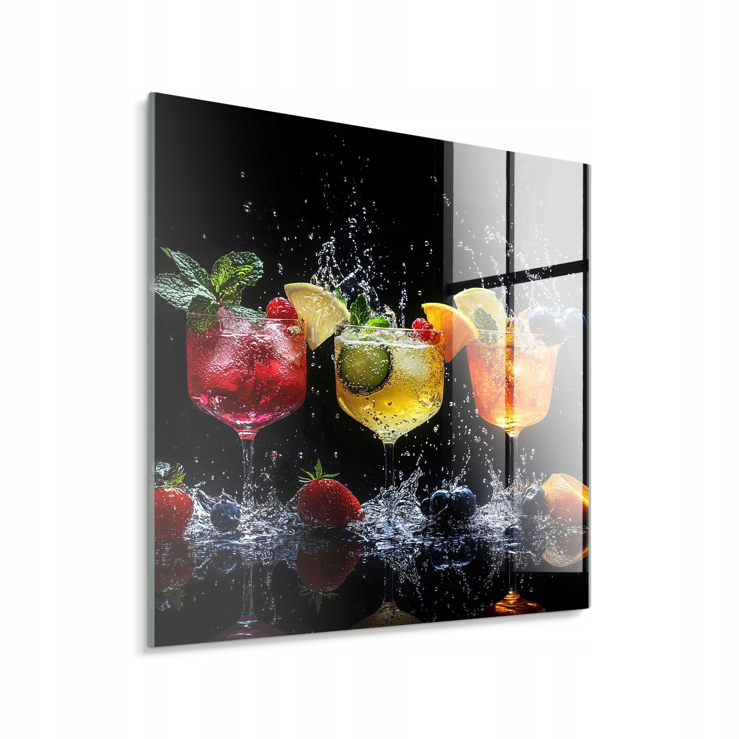 STYLER Tablou pe sticlă Glasspik cocktailuri și fructe 30 x 30 cm, decor de perete pentru living, dormitor și birou