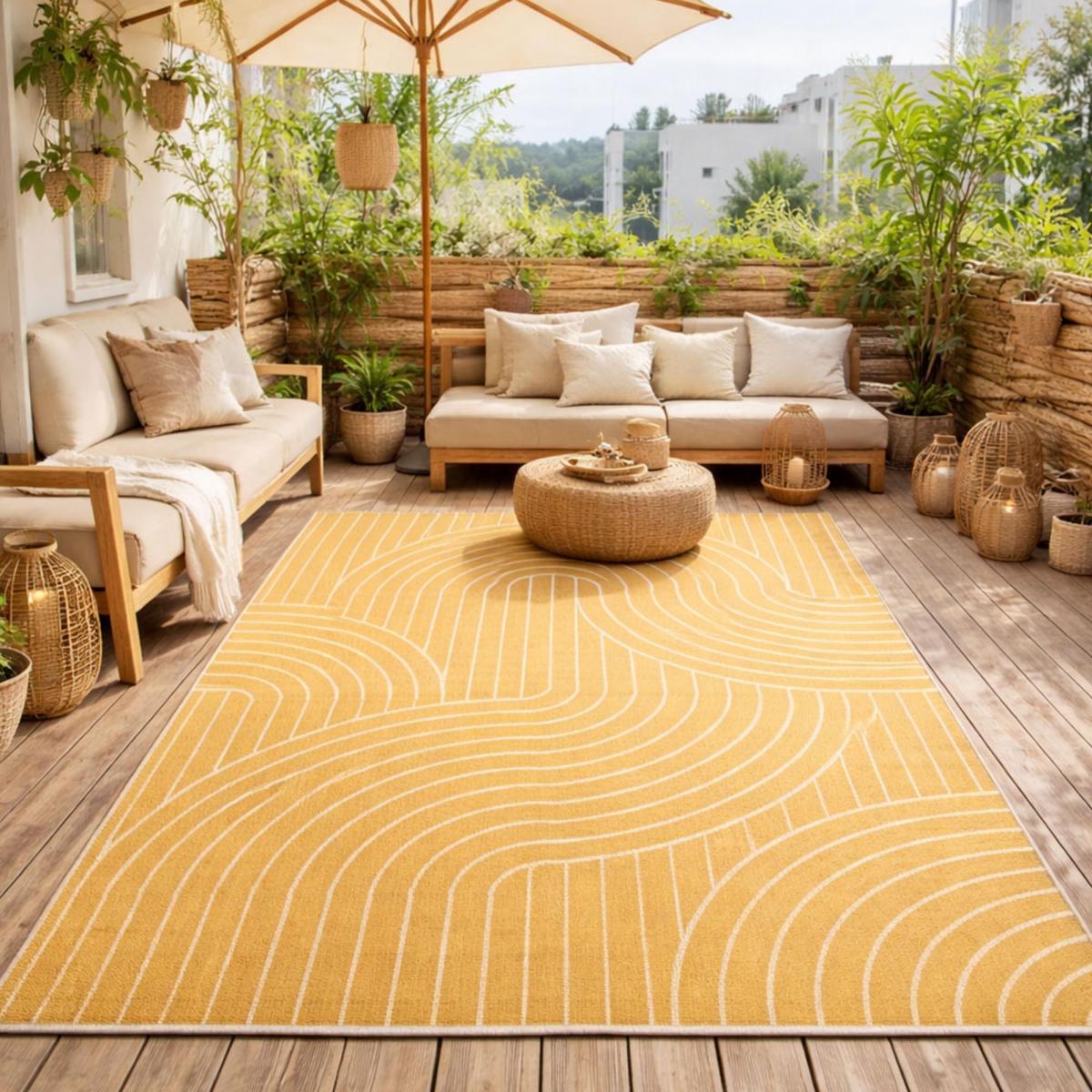 Tapis extérieur, kilim reversible 160x230 LYN2 U REVERSIBLE jaune et crème - 2
