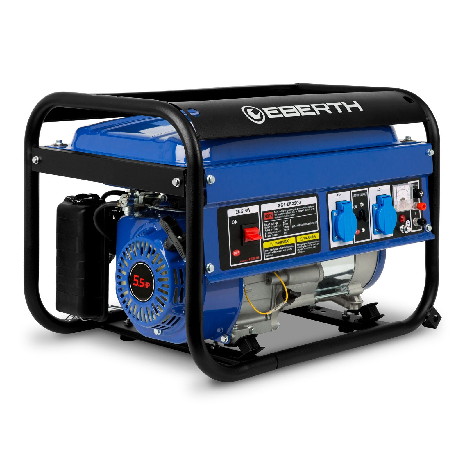 Eberth  2200 Vatios Grupo Electrógeno Generador Eléctrico Portátil, Motor De Gasolina 5,5 Cv, 4 Tiempos, 2X 230 V, 1X 12 V , Leroy Merlin