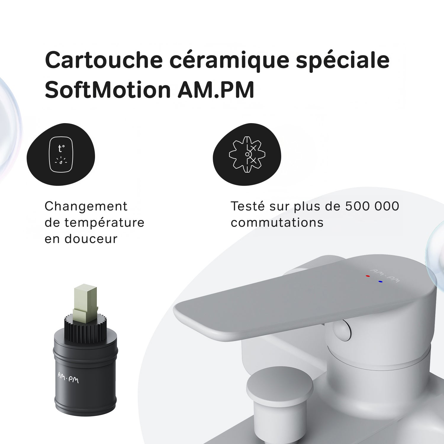 Mitigeur de baignoire mécanique Robinet salle de bain, mitigeur de bain, Blanc, Hit FTA10033 AM.PM - 4