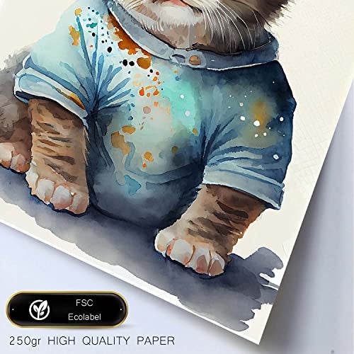 Nacnic Chaton Bleu Affiche Dans Un Style Aquarelle Illustrations De Bébés Animaux Sur Fond Blanc Pour Les Chambres D'enfants A4 Avec Cadres Blancs - 2