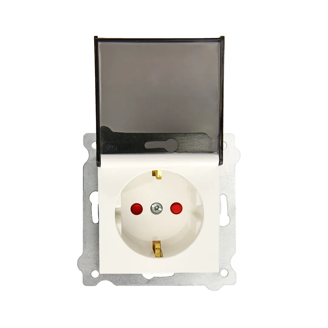 Priza simpla incastrata, cu capac 16A, 250V, SCHUKO EXEN alb / 290-000103-240